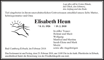 Traueranzeige von Elisabeth Heun von  Camberger Anzeiger