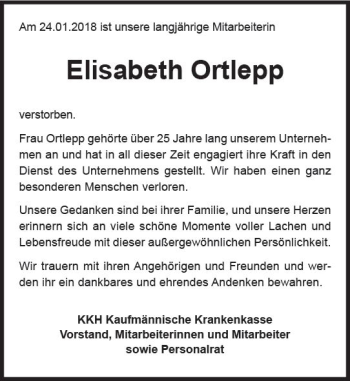 Traueranzeige von Elisabeth Ortlepp von Trauerportal Rhein Main Presse