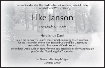 Traueranzeige von Elke Janson von Trauerportal Rhein Main Presse