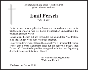 Traueranzeige von Emil Persch von Trauerportal Rhein Main Presse