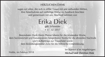 Traueranzeige von Erika Diek von  Kreisanzeiger