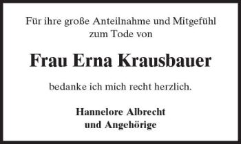 Traueranzeige von Erna Krausbauer von  Usinger Anzeiger