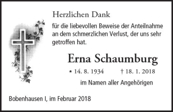Traueranzeige von Erna Schaumburg von  Kreisanzeiger