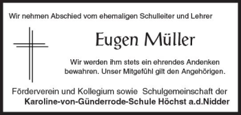 Traueranzeige von Eugen Müller von  Kreisanzeiger