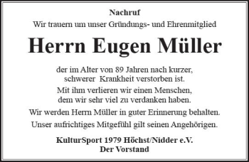 Traueranzeige von Eugen Müller von  Kreisanzeiger