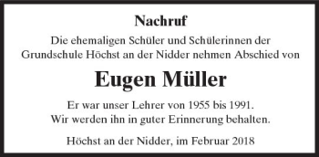 Traueranzeige von Eugen Müller von  Kreisanzeiger