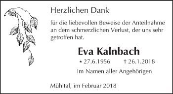 Traueranzeige von Eva Kalnbach von Trauerportal Rhein Main Presse