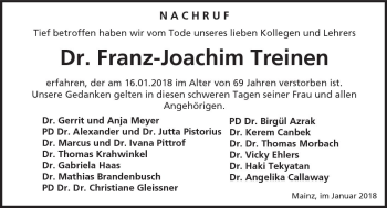Traueranzeige von Franz-Joachim Treinen von Trauerportal Rhein Main Presse