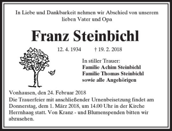 Traueranzeige von Franz Steinbichl von  Kreisanzeiger