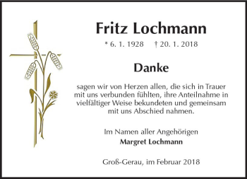 Traueranzeige von Fritz Lochmann von Trauerportal Rhein Main Presse