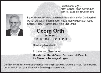 Traueranzeige von Georg Orth von Trauerportal Rhein Main Presse