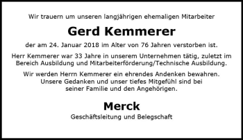 Traueranzeige von Gerd Kemmerer von Trauerportal Rhein Main Presse