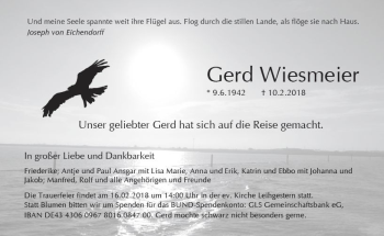 Traueranzeige von Gerd Wiesmeier von  Gießener Anzeiger