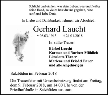 Traueranzeige von Gerhard Laucht von  Gießener Anzeiger