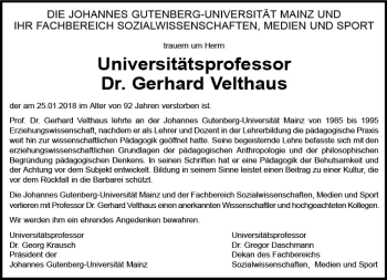 Traueranzeige von Gerhard Velthaus von Trauerportal Rhein Main Presse