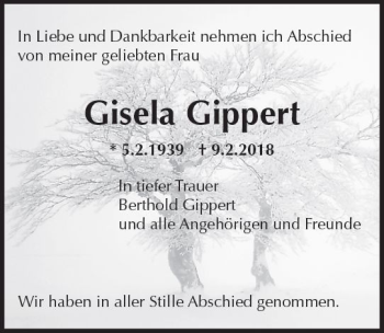 Traueranzeige von Gisela Gippert von Trauerportal Rhein Main Presse