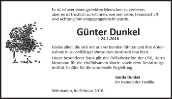 Traueranzeige von Günter Dunkel von Trauerportal Rhein Main Presse