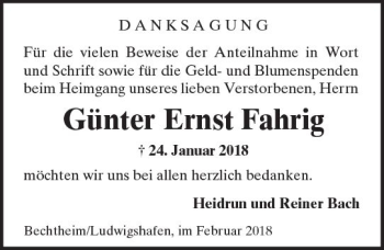 Traueranzeige von Günter Ernst Fahrig von Trauerportal Rhein Main Presse