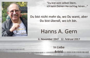 Traueranzeige von Hanns Gern von Trauerportal Rhein Main Presse