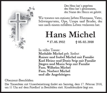 Traueranzeige von Hans Michel von Trauerportal Rhein Main Presse