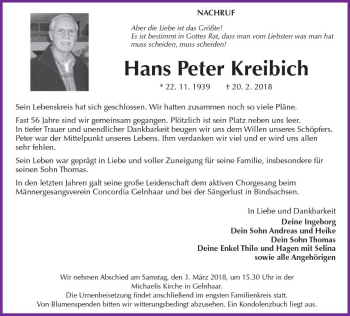 Traueranzeige von Hans Peter Kreibich von  Kreisanzeiger