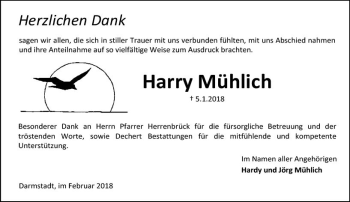 Traueranzeige von Harry Mühlich von Trauerportal Rhein Main Presse