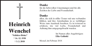 Traueranzeige von Heinrich Wenchel von Trauerportal Rhein Main Presse