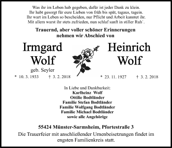 Traueranzeige von Heinrich Wolf von Trauerportal Rhein Main Presse