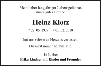 Traueranzeige von Heinz Klotz von Trauerportal Rhein Main Presse