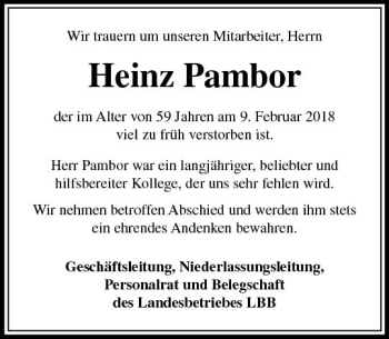 Traueranzeige von Heinz Pambor von Trauerportal Rhein Main Presse