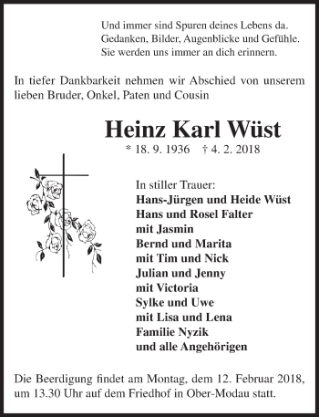 Traueranzeige von Heinz Karl Wüst von Trauerportal Rhein Main Presse