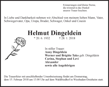 Traueranzeige von Helmut Dingeldein von Trauerportal Rhein Main Presse