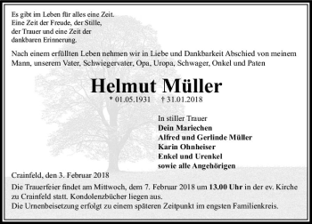 Traueranzeige von Helmut Müller von VRM Trauer