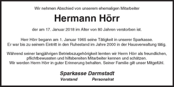 Traueranzeige von Hermann Hörr von Trauerportal Rhein Main Presse