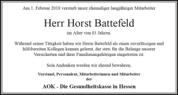Traueranzeige von Horst Battefeld von VRM Trauer