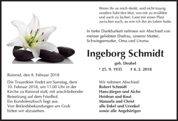 Traueranzeige von Ingeborg Schmidt von  Kreisanzeiger