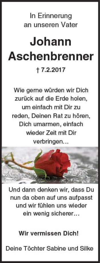 Traueranzeige von Johann Aschenbrenner von Trauerportal Rhein Main Presse Traueranzeige von Johann Aschenbrenner von Trauerportal Rhein Main Presse