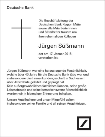 Traueranzeige von Jürgen Süßmann von Trauerportal Rhein Main Presse