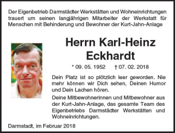 Traueranzeige von Karl-Heinz Eckhardt von Trauerportal Rhein Main Presse