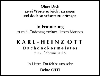 Traueranzeige von Karl-Heinz Ott von Trauerportal Rhein Main Presse