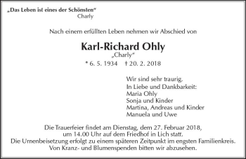 Traueranzeige von Karl-Richard Ohly von  Gießener Anzeiger