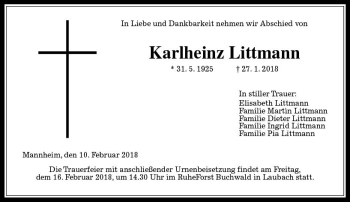 Traueranzeige von Karlheinz Littmann von  Gießener Anzeiger