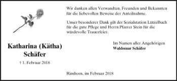 Traueranzeige von Katharina Schäfer von Trauerportal Rhein Main Presse