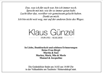 Traueranzeige von Klaus Günzel von VRM Trauer