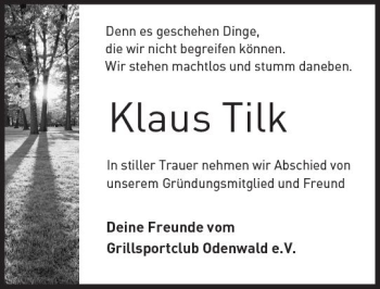 Traueranzeige von Klaus Tilk von Trauerportal Rhein Main Presse