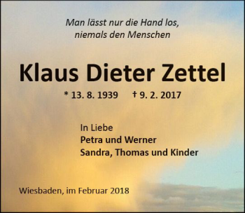 Traueranzeige von Klaus Dieter Zettel von Trauerportal Rhein Main Presse Traueranzeige von Klaus Dieter Zettel von Trauerportal Rhein Main Presse