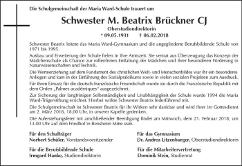 Traueranzeige von M. Beatrix Brückner von Trauerportal Rhein Main Presse