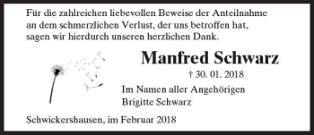 Traueranzeige von Manfred Schwarz von  Camberger Anzeiger