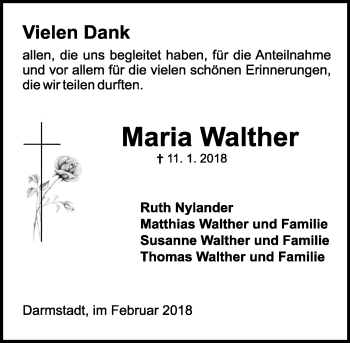 Traueranzeige von Maria Walther von Trauerportal Rhein Main Presse