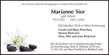Traueranzeige von Marianne Sior von Trauerportal Rhein Main Presse